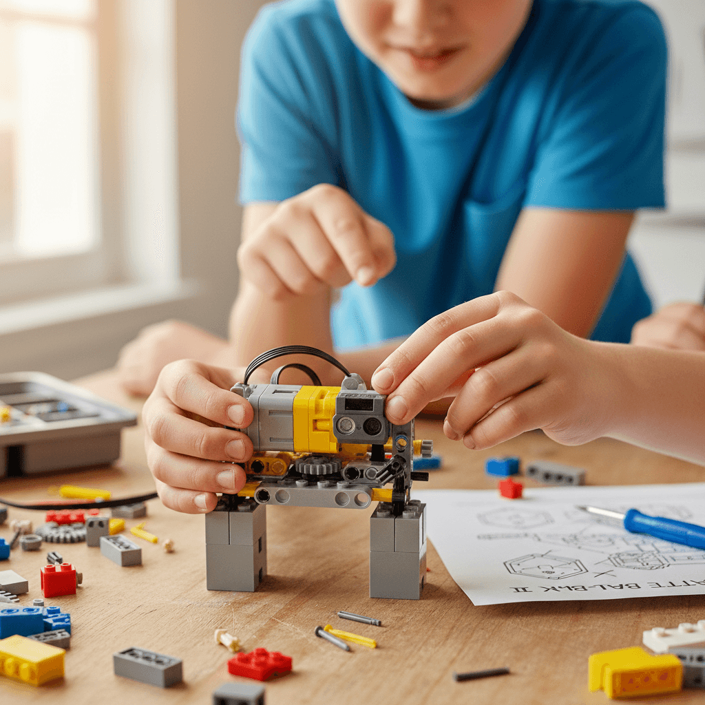 Student refining bot design after testing