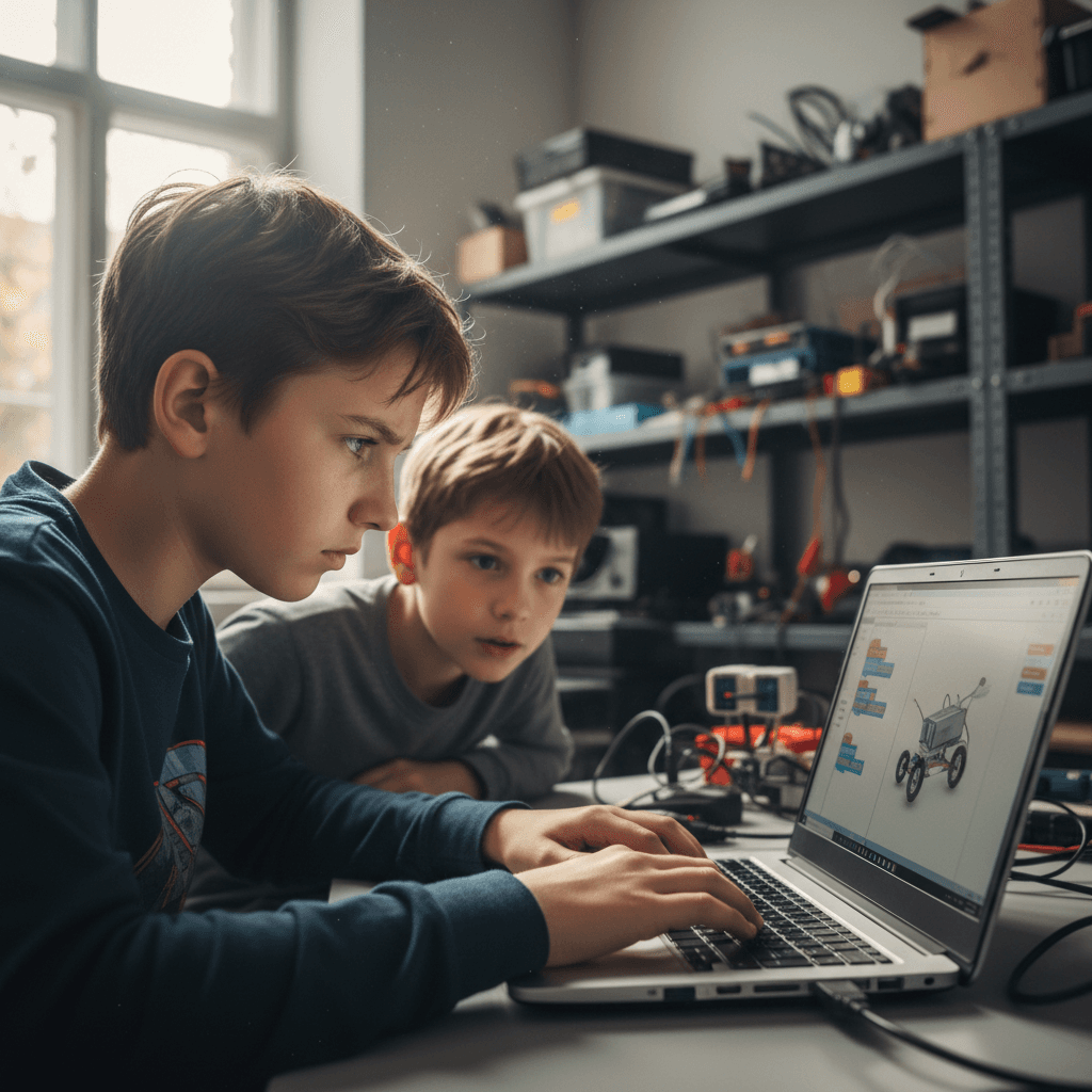 Student programming a robot during camp
