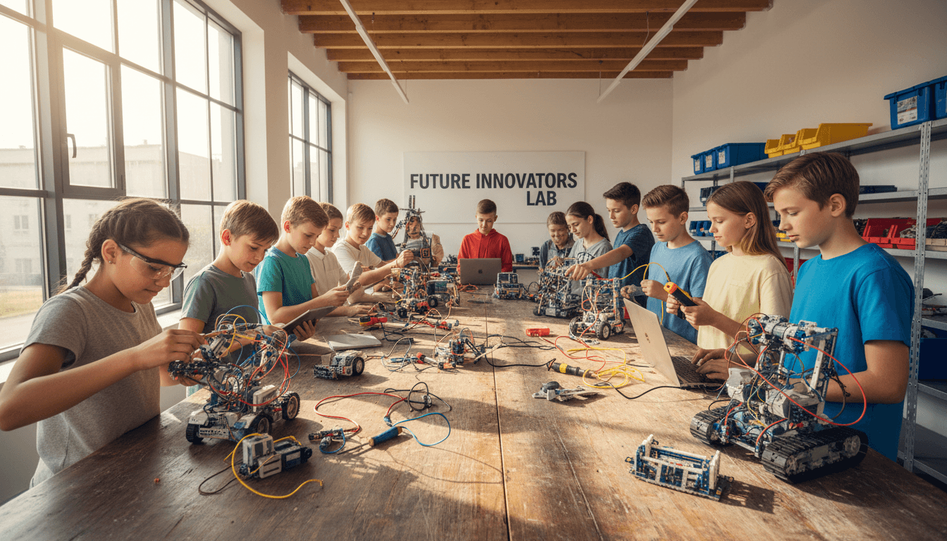 Children collaborating on robotics projects at a Light Robotics workshop